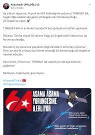 Bakan Uraloğlu: Türksat 6A, geçici yörüngesine ulaştı