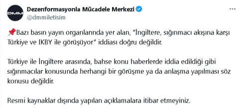 DMM'den, 'İngiltere ile sığınmacı görüşmeleri' iddiasına yalanlama