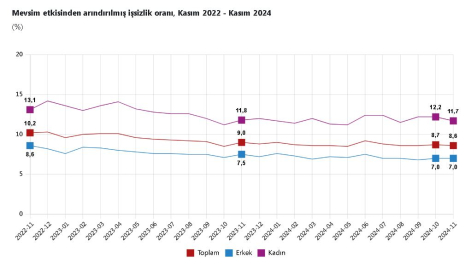 TÜİK: İşsizlik oranı kasımda yüzde 8,6'ya geriledi